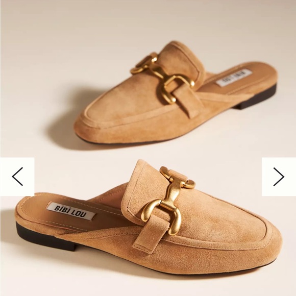 Anthropologie Shoes - Tan Suede Slip-On Mules with Gold Horsebit